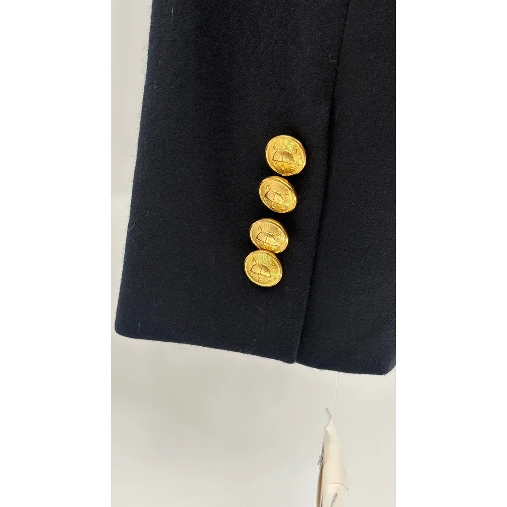 Ralph‎ Lauren Blazer Crest Cricket Dark Nay Blue Gold Buttons Women 6 Wool New
